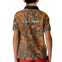Personalized Deer Hunter Kid Polo Shirt Antler Outline and Autumn Camouflage Hunting