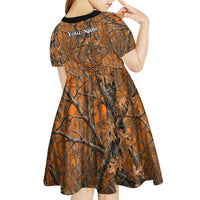 Personalized Deer Hunter Kid Short Sleeve Dress Antler Outline and Autumn Camouflage Hunting