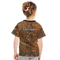 Personalized Deer Hunter Kid T Shirt Antler Outline and Autumn Camouflage Hunting