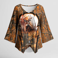 Personalized Deer Hunter Kimono Sleeve Blouse Antler Outline and Autumn Camouflage Hunting