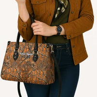 Personalized Deer Hunter Leather Bag Antler Outline and Autumn Camouflage Hunting
