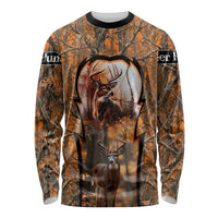 Personalized Deer Hunter Long Sleeve Shirt Antler Outline and Autumn Camouflage Hunting
