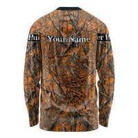 Personalized Deer Hunter Long Sleeve Shirt Antler Outline and Autumn Camouflage Hunting