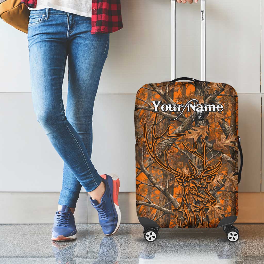 Personalized Deer Hunter Luggage Cover Antler Outline and Autumn Camouflage Hunting