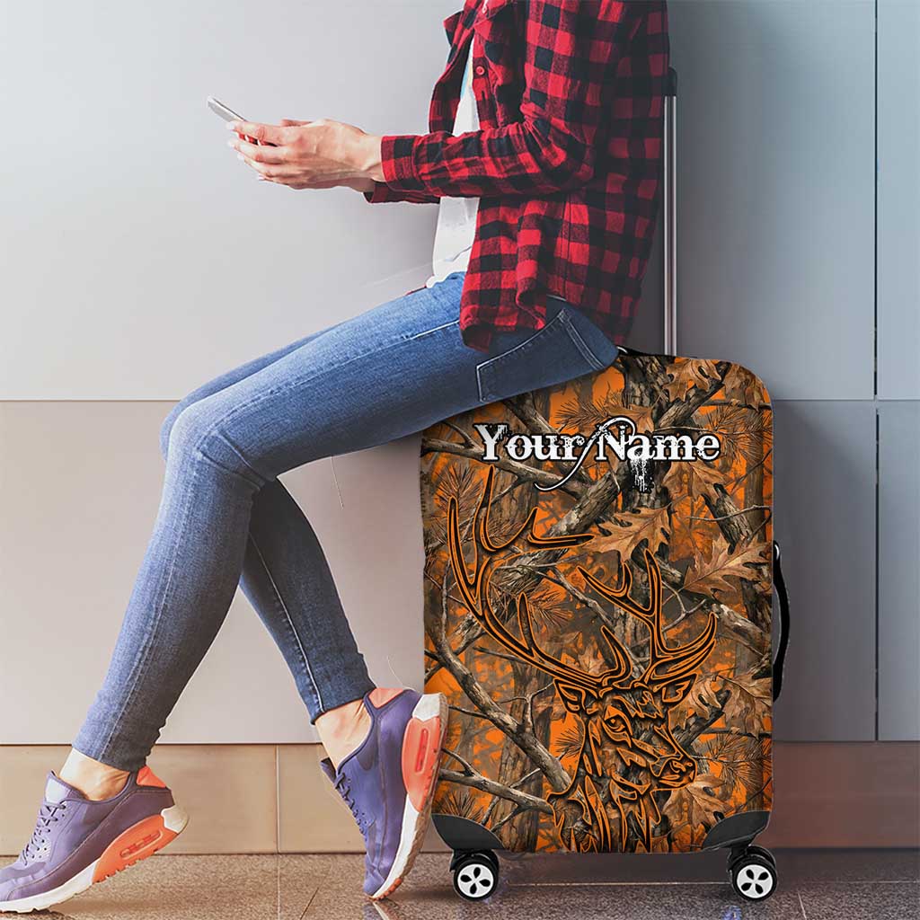 Personalized Deer Hunter Luggage Cover Antler Outline and Autumn Camouflage Hunting