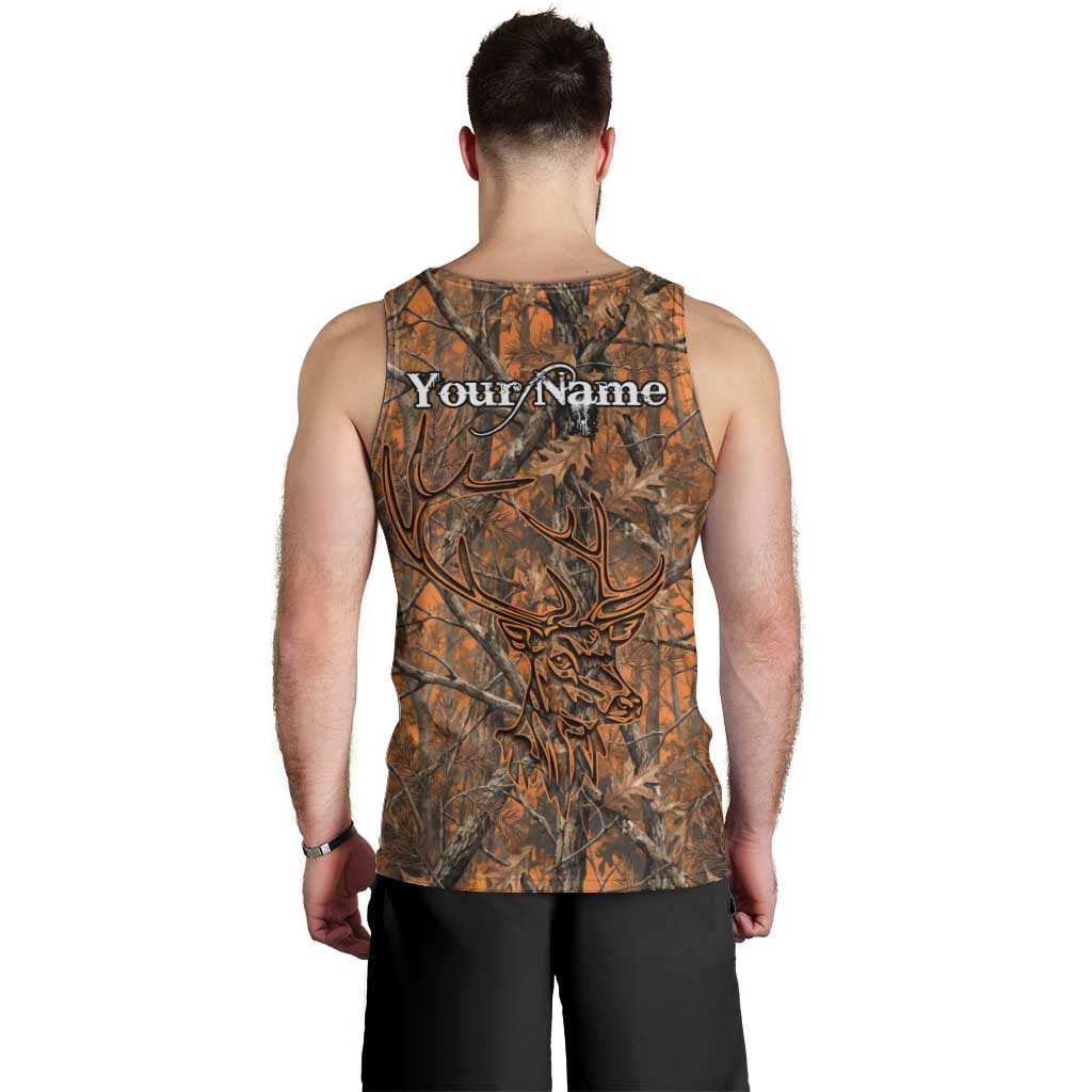 Personalized Deer Hunter Men Tank Top Antler Outline and Autumn Camouflage Hunting