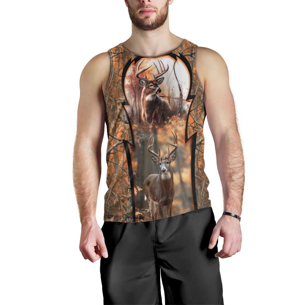Personalized Deer Hunter Men Tank Top Antler Outline and Autumn Camouflage Hunting