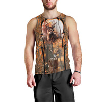 Personalized Deer Hunter Men Tank Top Antler Outline and Autumn Camouflage Hunting