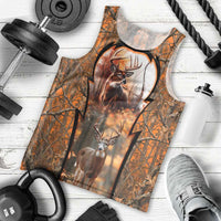 Personalized Deer Hunter Men Tank Top Antler Outline and Autumn Camouflage Hunting