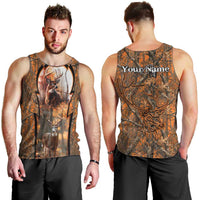 Personalized Deer Hunter Men Tank Top Antler Outline and Autumn Camouflage Hunting