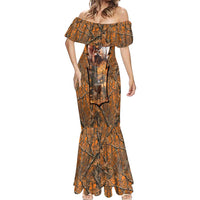 Personalized Deer Hunter Mermaid Dress Antler Outline and Autumn Camouflage Hunting