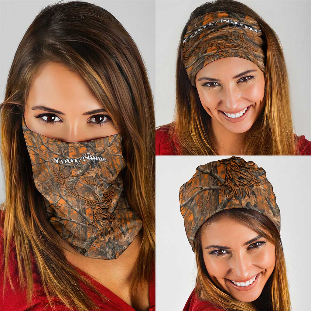 Personalized Deer Hunter Neck Gaiter Antler Outline and Autumn Camouflage Hunting
