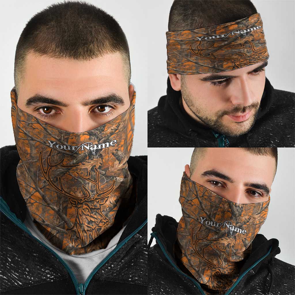 Personalized Deer Hunter Neck Gaiter Antler Outline and Autumn Camouflage Hunting
