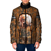 Personalized Deer Hunter Padded Jacket Antler Outline and Autumn Camouflage Hunting