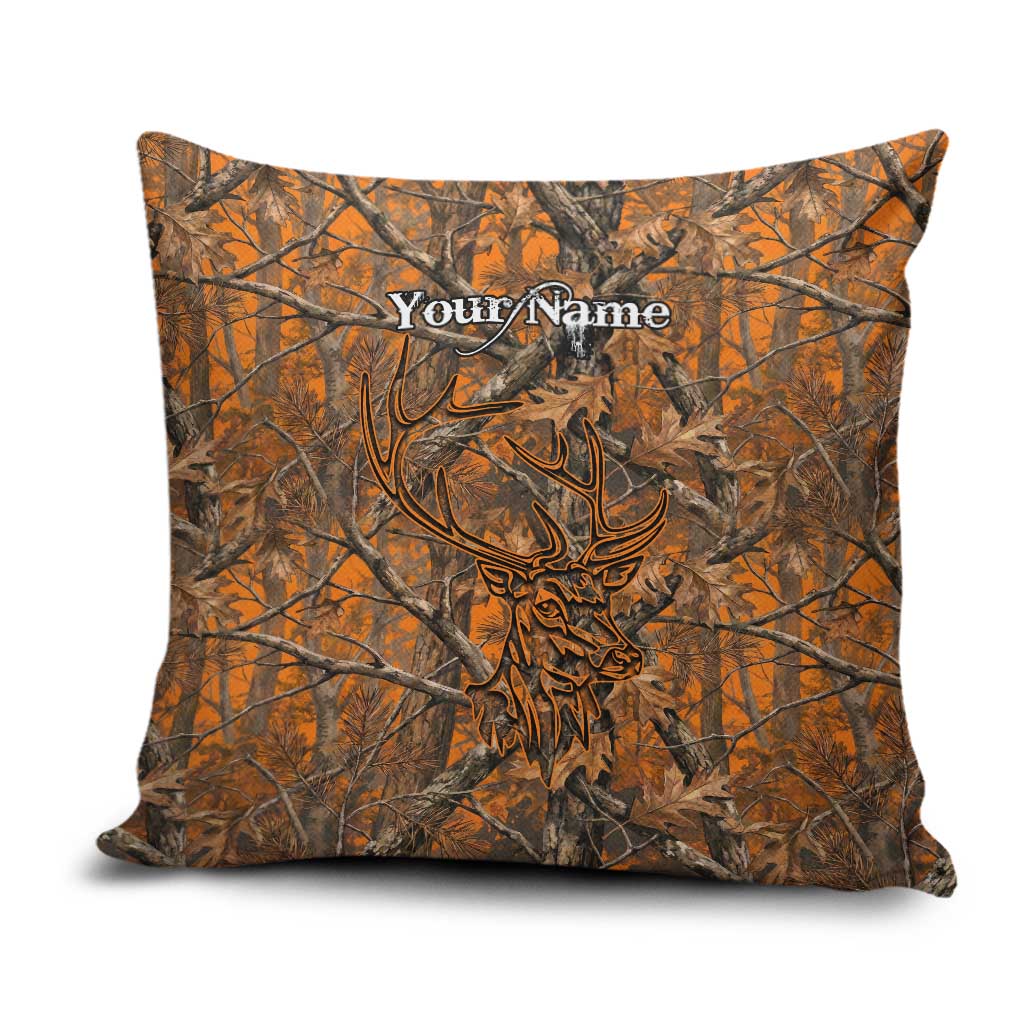 Personalized Deer Hunter Pillow Cover Antler Outline and Autumn Camouflage Hunting