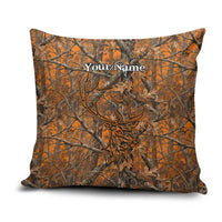 Personalized Deer Hunter Pillow Cover Antler Outline and Autumn Camouflage Hunting
