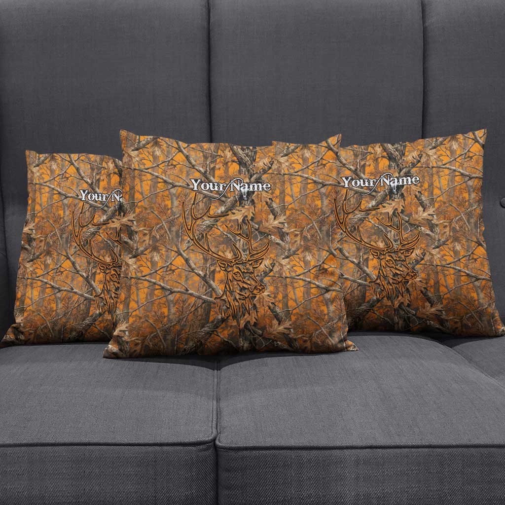 Personalized Deer Hunter Pillow Cover Antler Outline and Autumn Camouflage Hunting