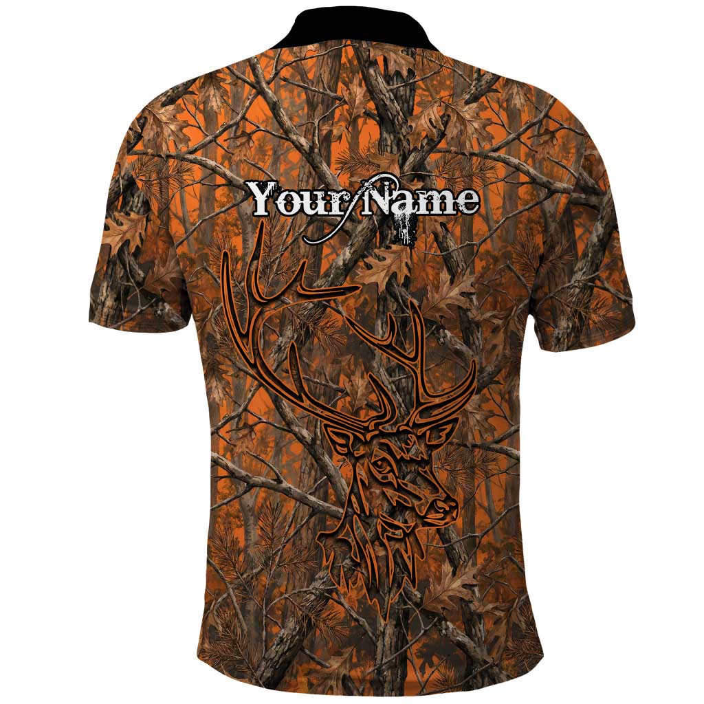 Personalized Deer Hunter Polo Shirt Antler Outline and Autumn Camouflage Hunting