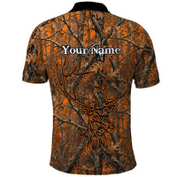 Personalized Deer Hunter Polo Shirt Antler Outline and Autumn Camouflage Hunting