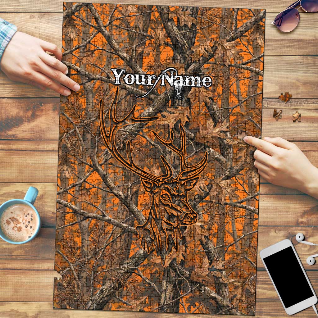 Personalized Deer Hunter Puzzle Antler Outline and Autumn Camouflage Hunting