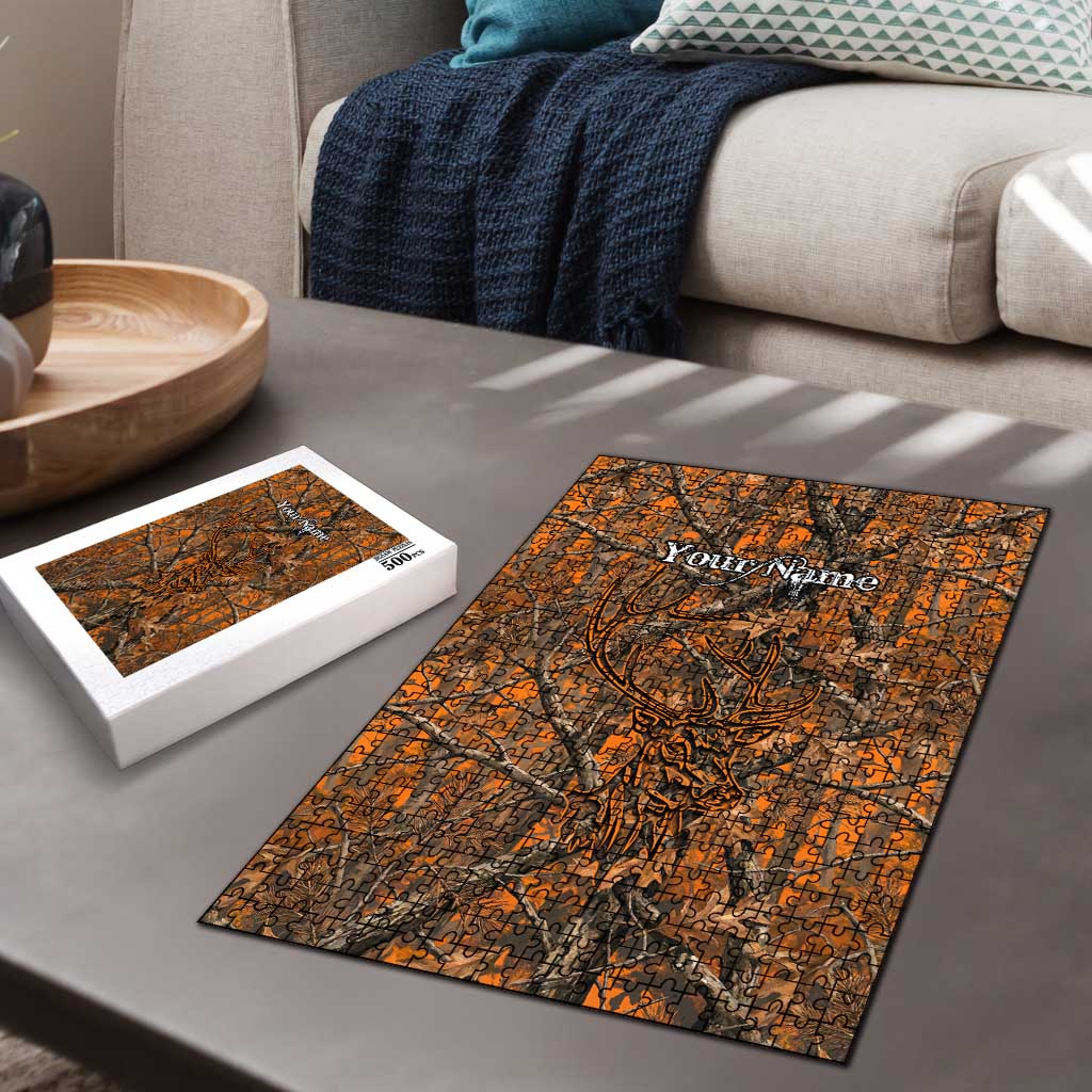 Personalized Deer Hunter Puzzle Antler Outline and Autumn Camouflage Hunting