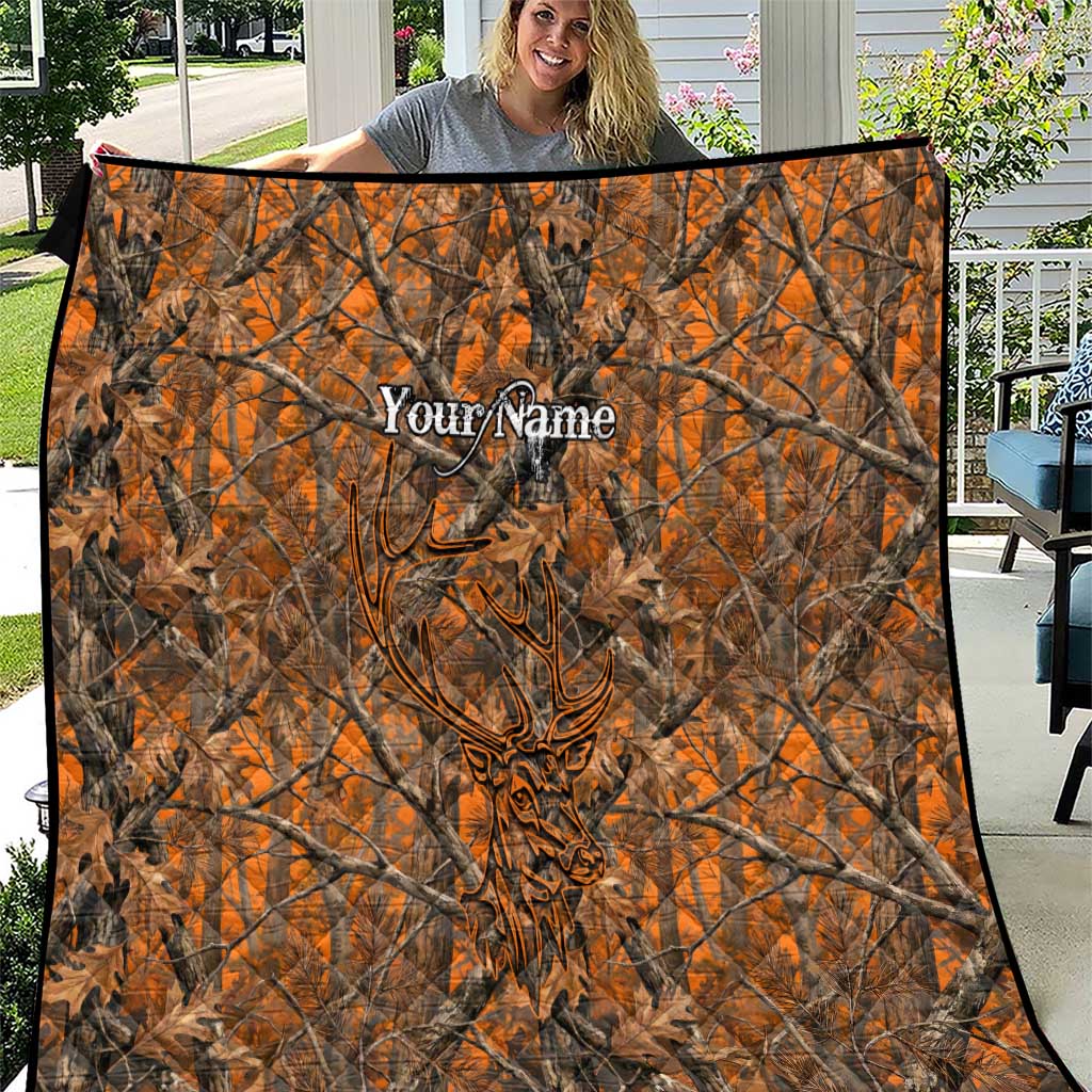 Personalized Deer Hunter Quilt Antler Outline and Autumn Camouflage Hunting