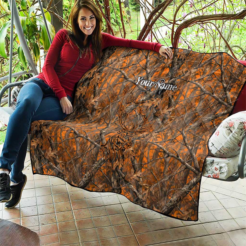 Personalized Deer Hunter Quilt Antler Outline and Autumn Camouflage Hunting