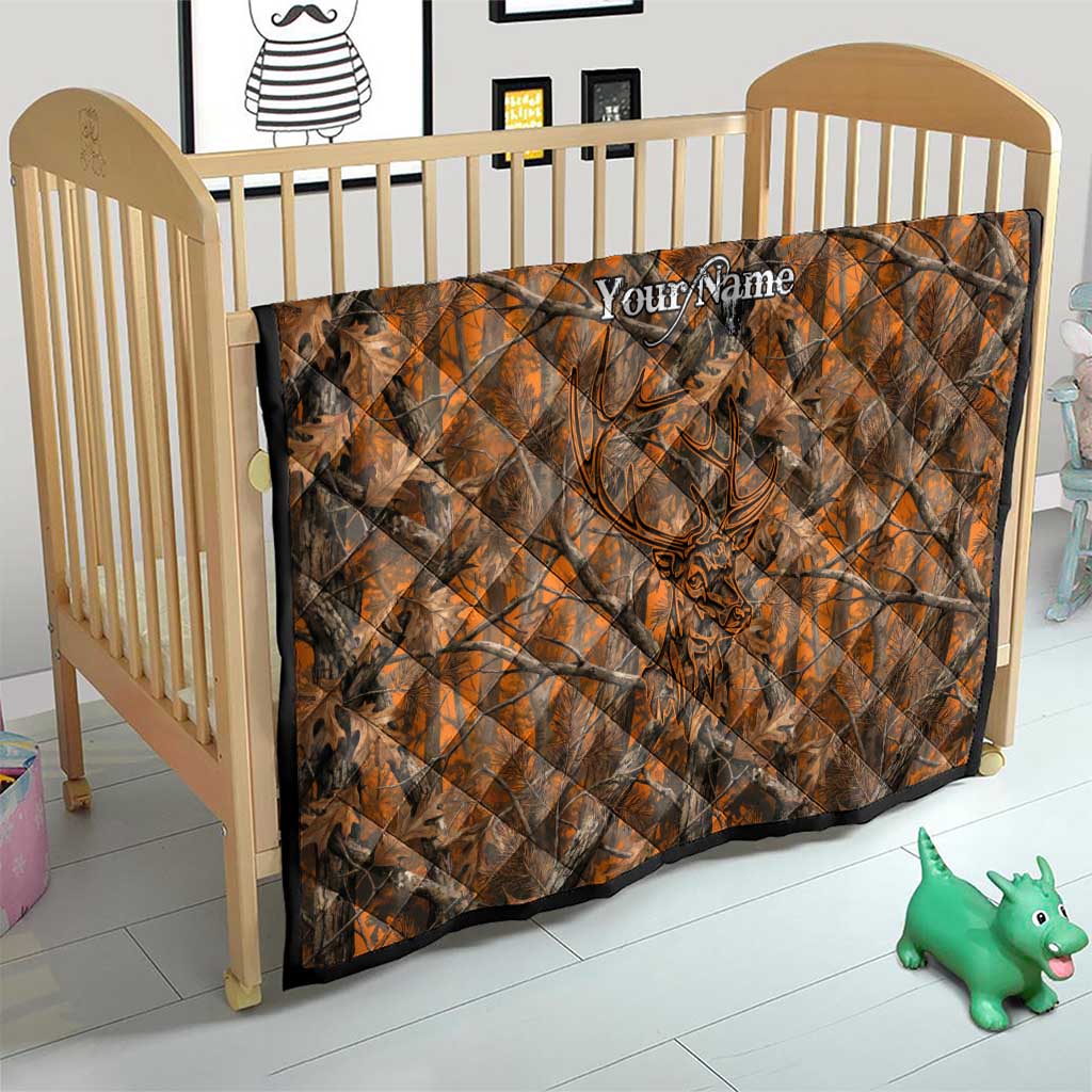 Personalized Deer Hunter Quilt Antler Outline and Autumn Camouflage Hunting