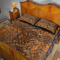 Personalized Deer Hunter Quilt Bed Set Antler Outline and Autumn Camouflage Hunting
