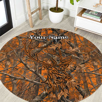 Personalized Deer Hunter Round Carpet Antler Outline and Autumn Camouflage Hunting