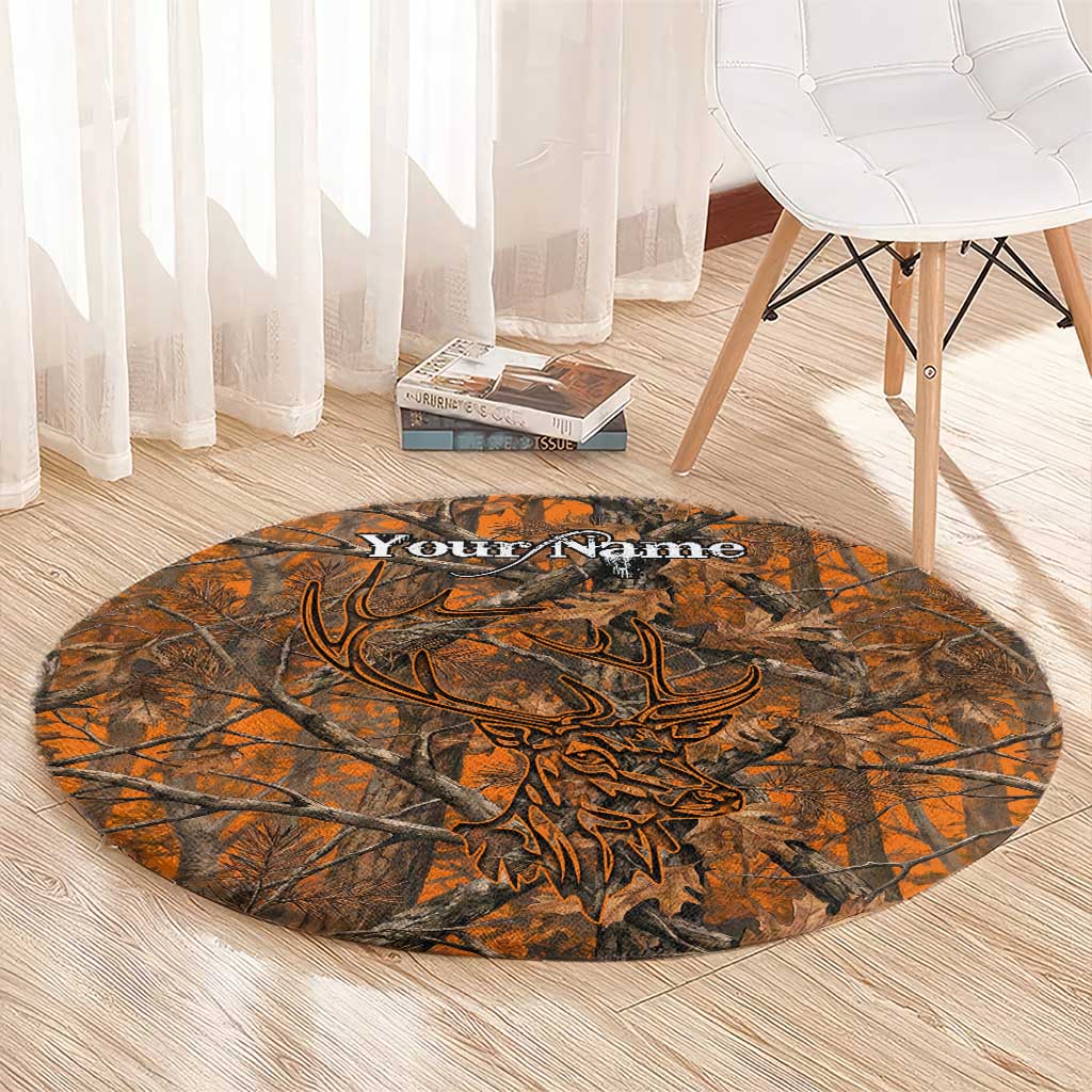 Personalized Deer Hunter Round Carpet Antler Outline and Autumn Camouflage Hunting