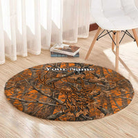 Personalized Deer Hunter Round Carpet Antler Outline and Autumn Camouflage Hunting