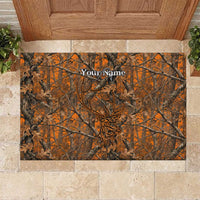 Personalized Deer Hunter Rubber Doormat Antler Outline and Autumn Camouflage Hunting