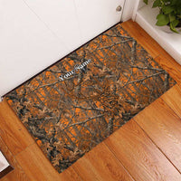 Personalized Deer Hunter Rubber Doormat Antler Outline and Autumn Camouflage Hunting