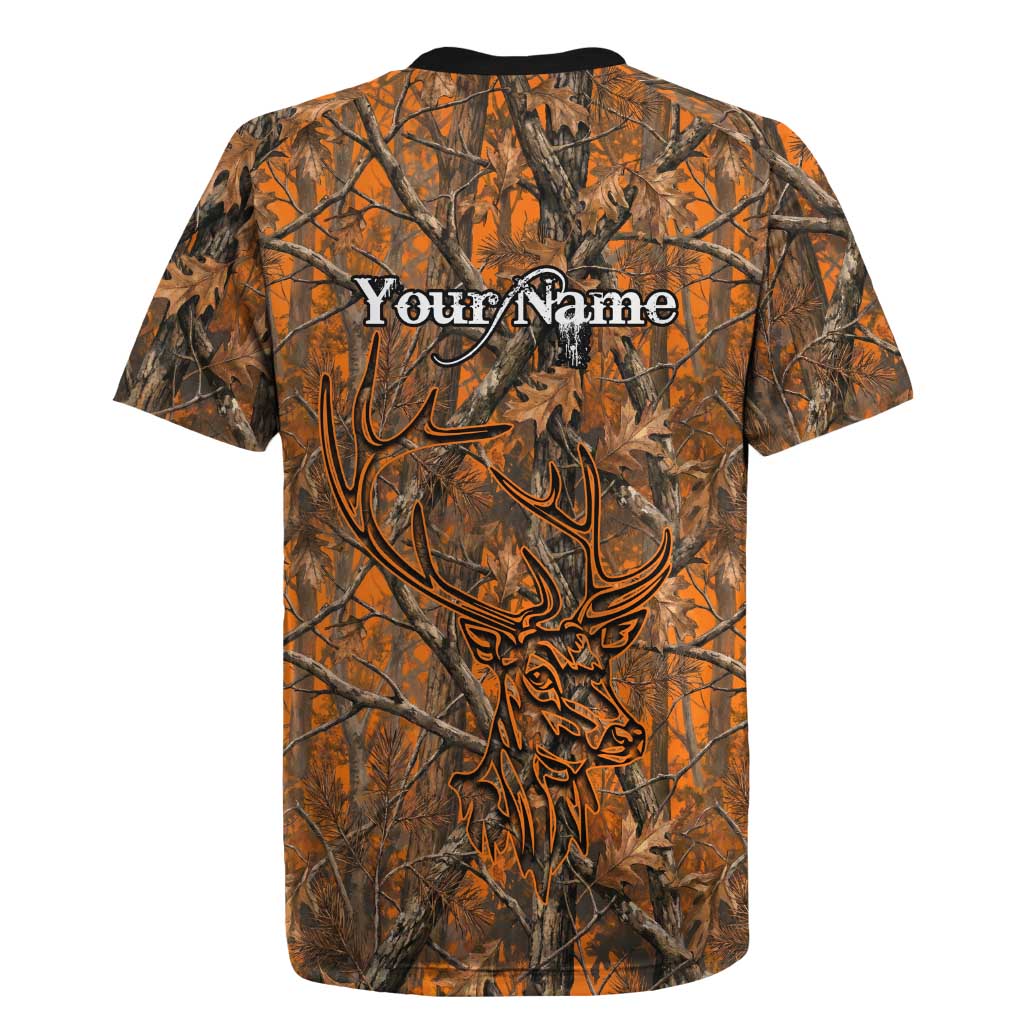 Personalized Deer Hunter Rugby Jersey Antler Outline and Autumn Camouflage Hunting