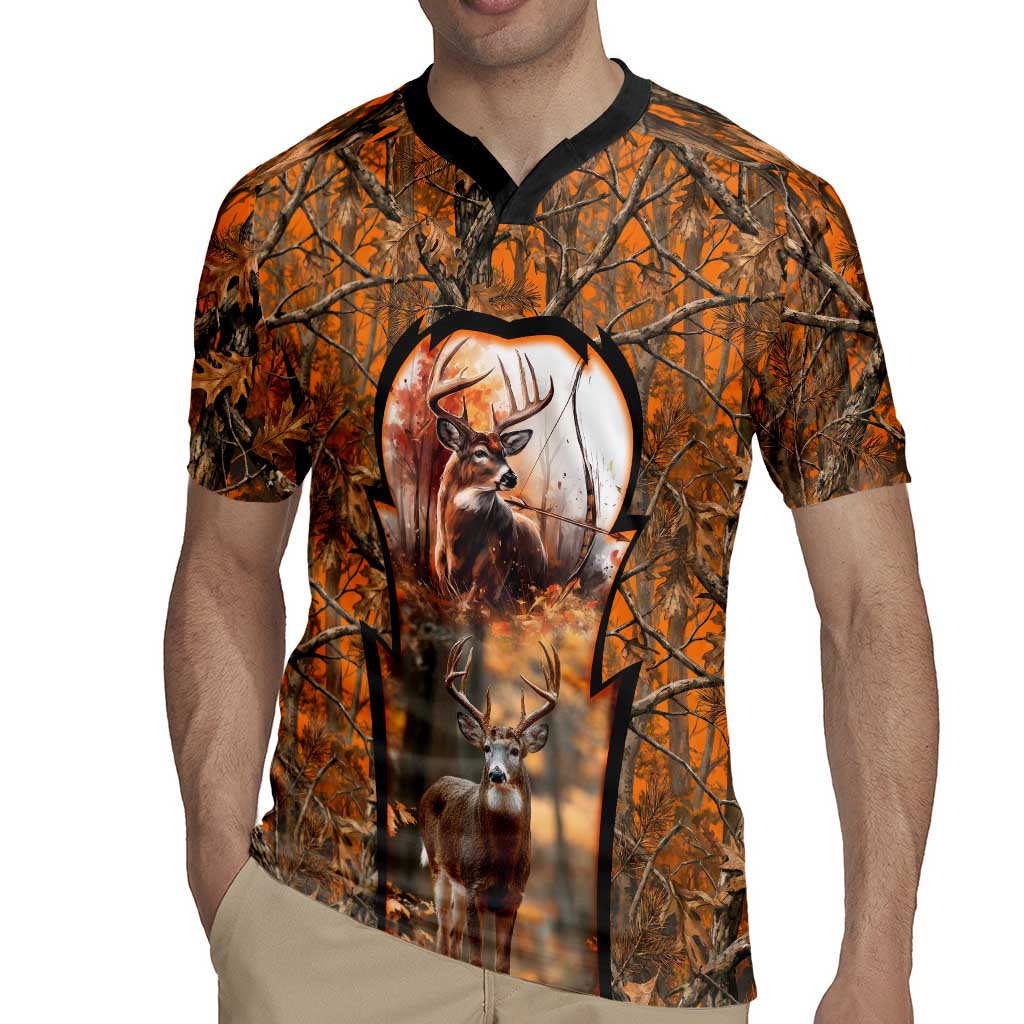 Personalized Deer Hunter Rugby Jersey Antler Outline and Autumn Camouflage Hunting