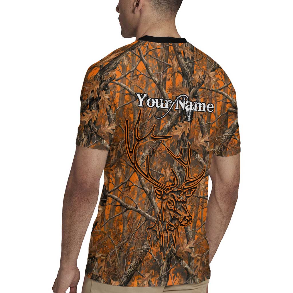 Personalized Deer Hunter Rugby Jersey Antler Outline and Autumn Camouflage Hunting