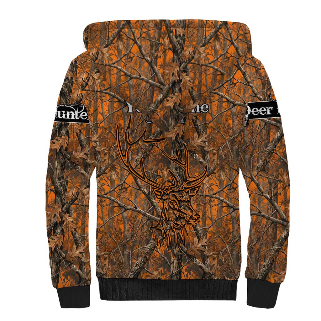 Personalized Deer Hunter Sherpa Hoodie Antler Outline and Autumn Camouflage Hunting