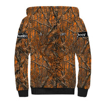 Personalized Deer Hunter Sherpa Hoodie Antler Outline and Autumn Camouflage Hunting