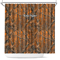 Personalized Deer Hunter Shower Curtain Antler Outline and Autumn Camouflage Hunting