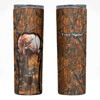 Personalized Deer Hunter Skinny Tumbler Antler Outline and Autumn Camouflage Hunting
