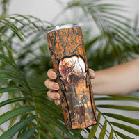 Personalized Deer Hunter Skinny Tumbler Antler Outline and Autumn Camouflage Hunting