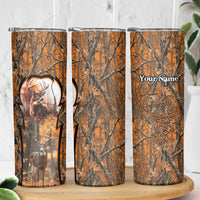 Personalized Deer Hunter Skinny Tumbler Antler Outline and Autumn Camouflage Hunting