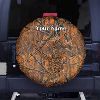 Personalized Deer Hunter Spare Tire Cover Antler Outline and Autumn Camouflage Hunting