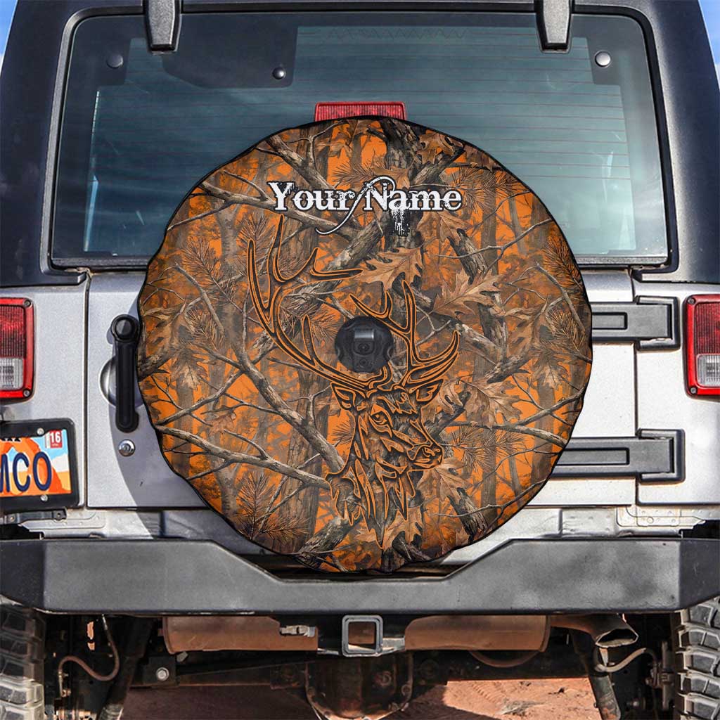 Personalized Deer Hunter Spare Tire Cover Antler Outline and Autumn Camouflage Hunting