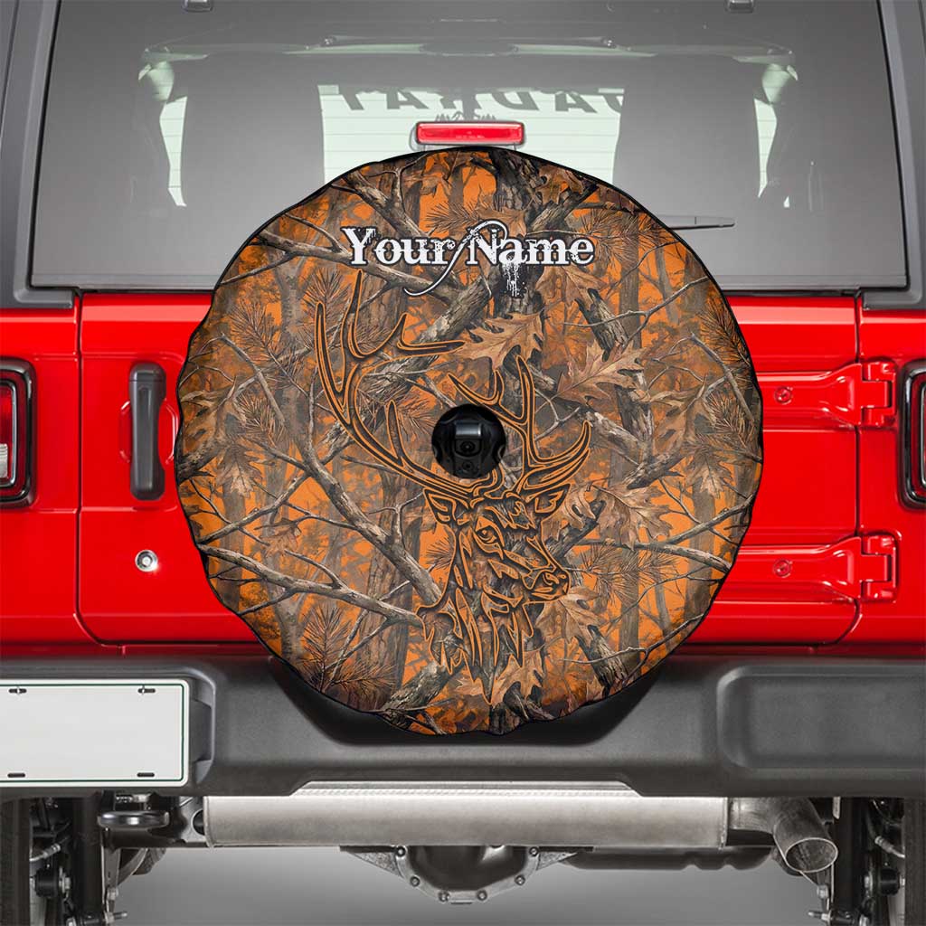 Personalized Deer Hunter Spare Tire Cover Antler Outline and Autumn Camouflage Hunting