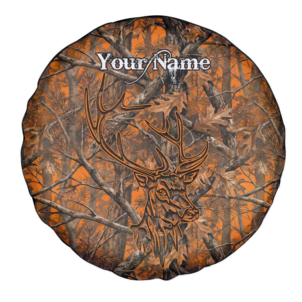 Personalized Deer Hunter Spare Tire Cover Antler Outline and Autumn Camouflage Hunting