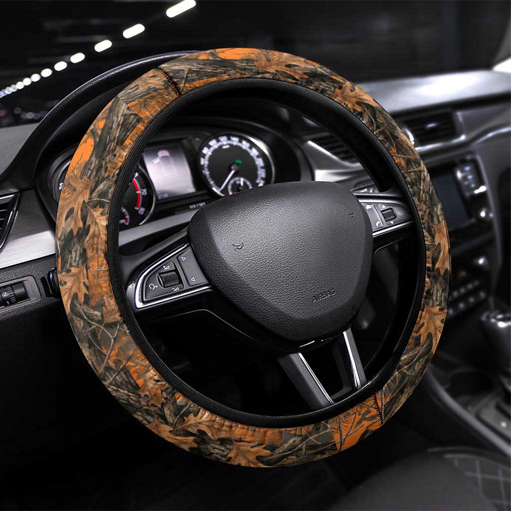 Deer Hunter Steering Wheel Cover Antler Outline and Autumn Camouflage Hunting