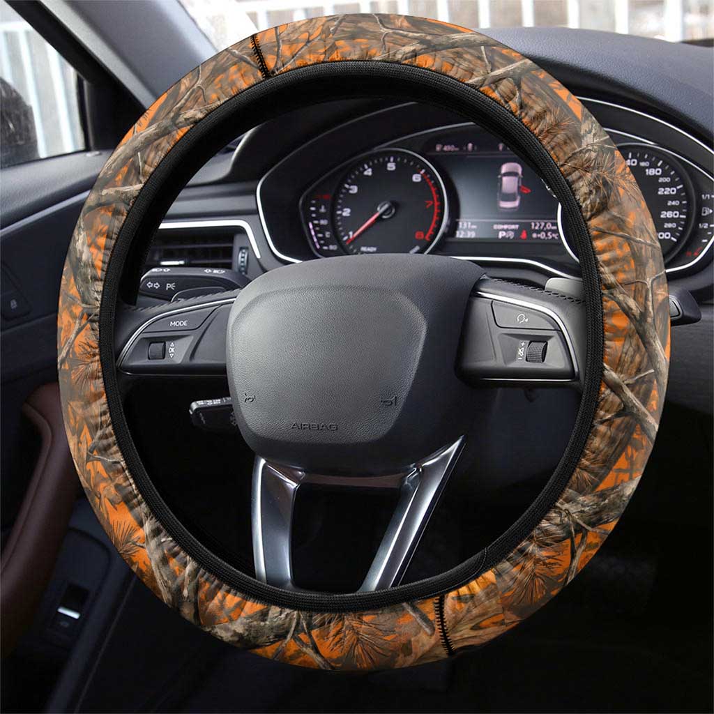 Deer Hunter Steering Wheel Cover Antler Outline and Autumn Camouflage Hunting