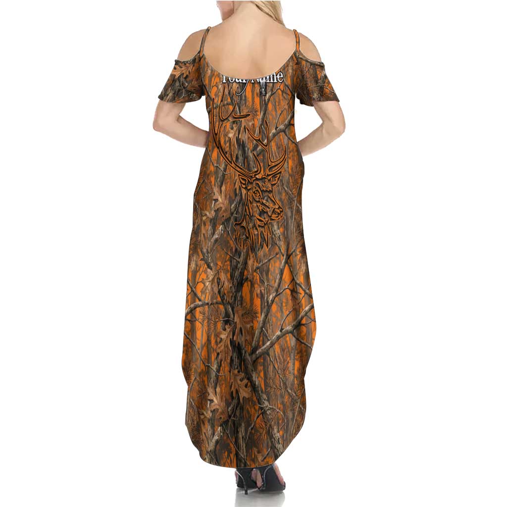 Personalized Deer Hunter Summer Maxi Dress Antler Outline and Autumn Camouflage Hunting